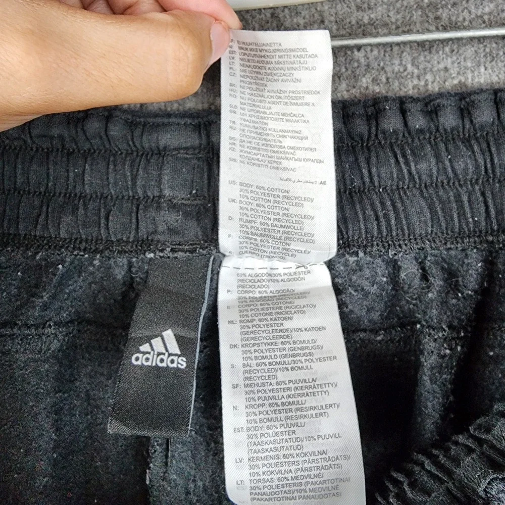 Adidas Joggers Mens L Black Elastic Waist Tapered Fleece Sweatpants - Picture 9 of 9